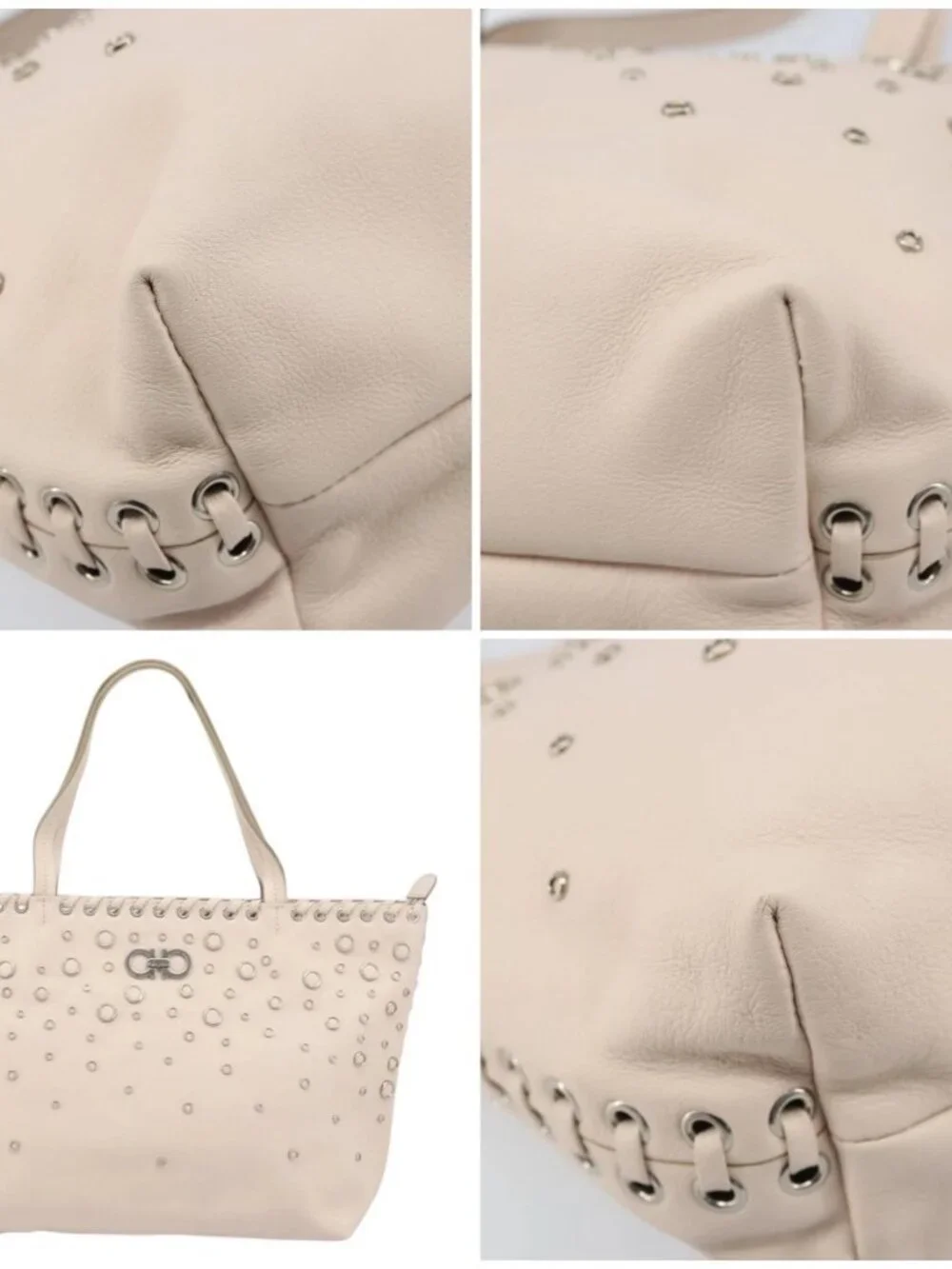 Salvatore Ferragamo Gancini Hand Bag Leather Pink Silver Auth gh1927
